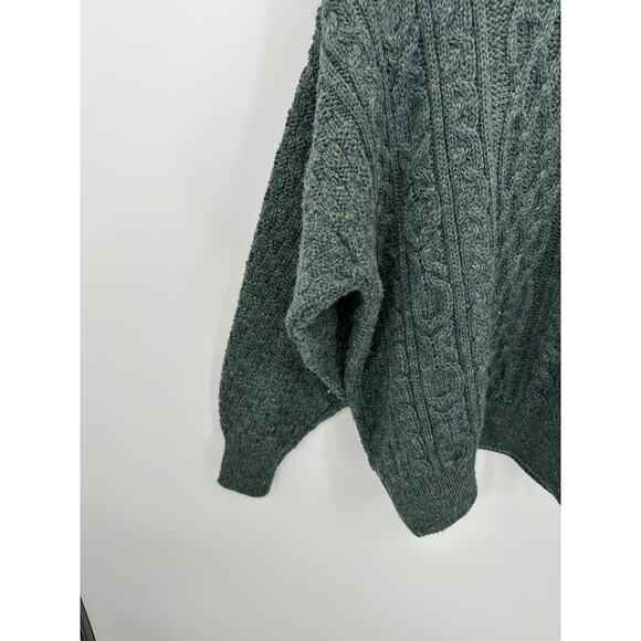 Country Collection Green Crewneck Sweater Unisex Large Wool Ireland Fisherman - Picture 2 of 7